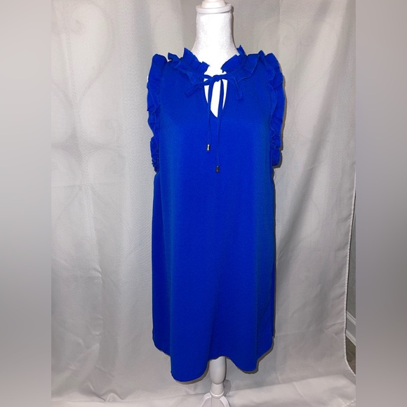 entro Dresses & Skirts - Entro blue sundress with ruffles on neck& arm Large worn 1x great condition